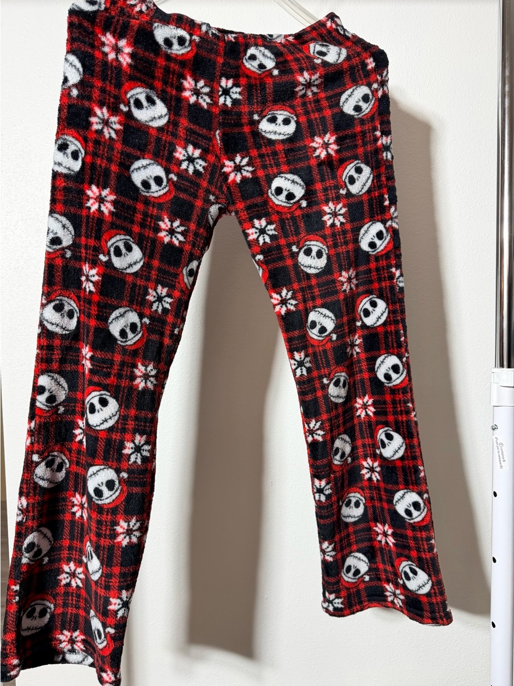 Disney Red Black Plaid Fleece Pajama Pants with White Skull Motif